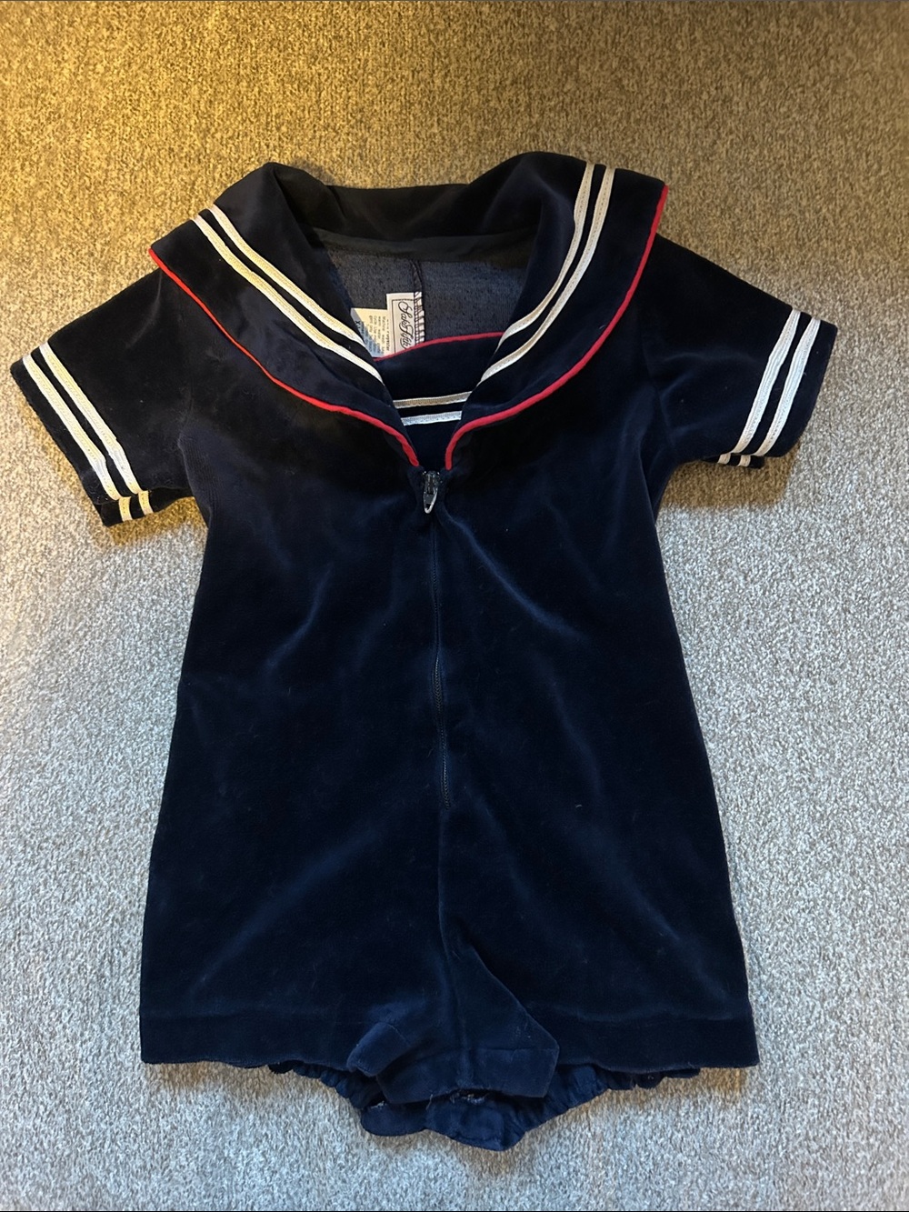 Vintage Saks Fifth Avenue Baby Sailor Romper Navy Velour XL